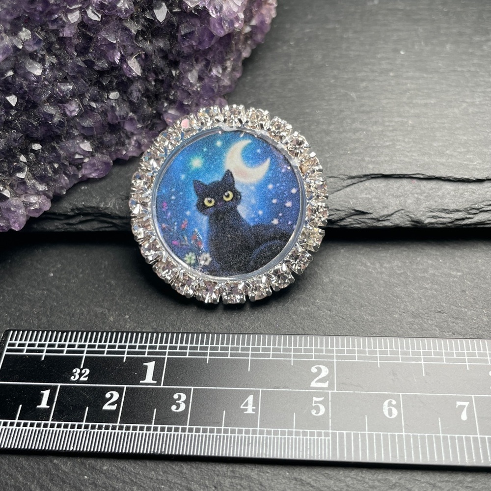 2/$20 Sparkling 
Black Cat Brooch/Pin or Magnet; Your Choice | Artisan Made - Picture 2 of 6